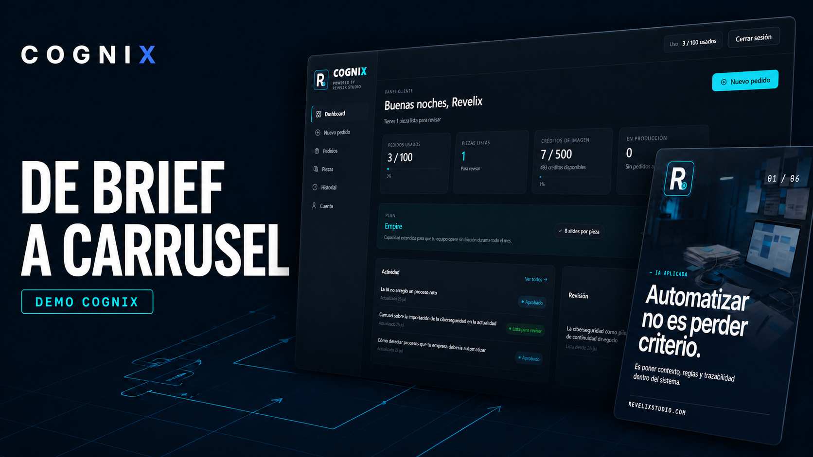 Portada del video demo de COGNIX: de brief a carrusel